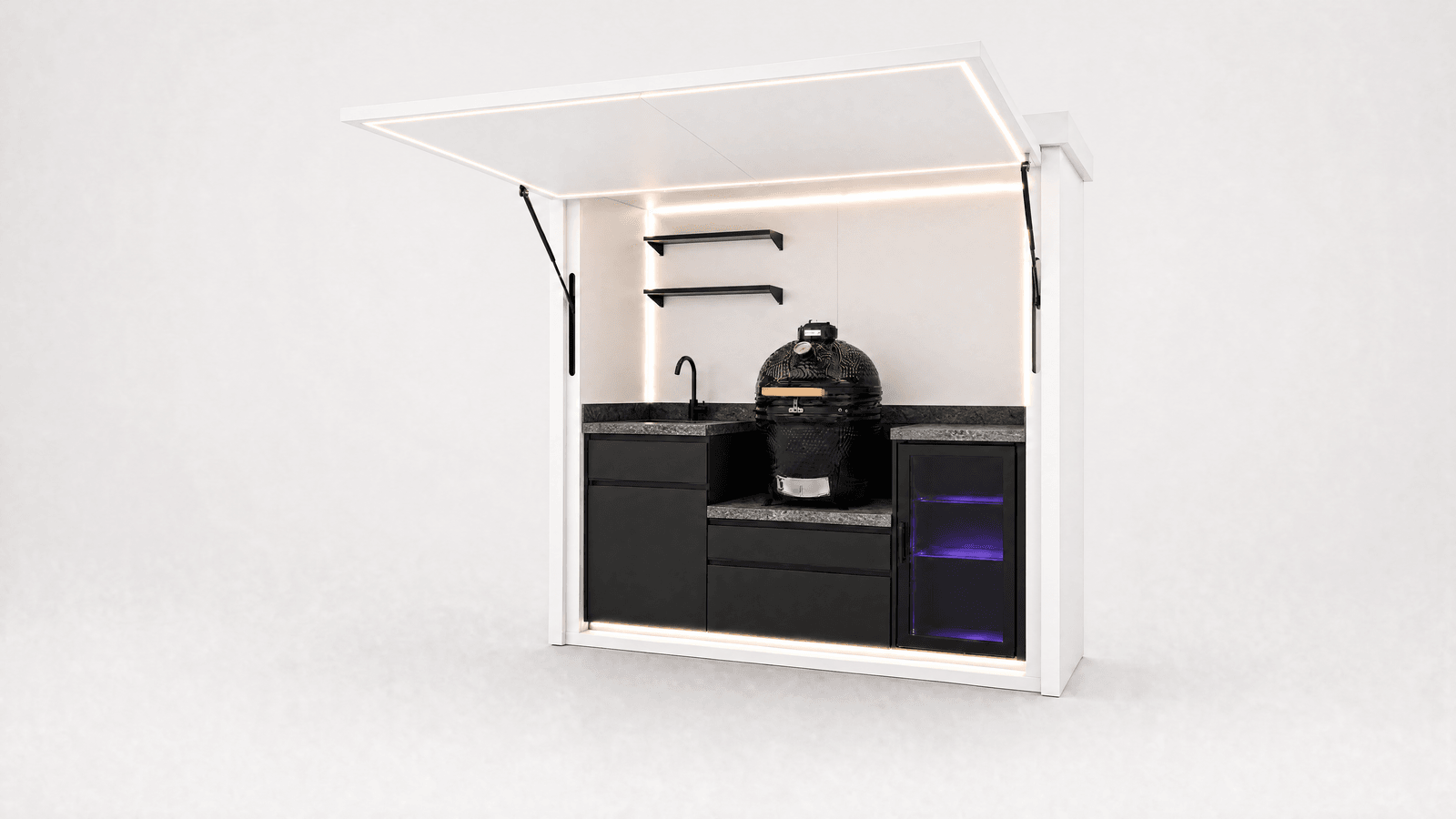 Mini pod with kamado setup in white finish