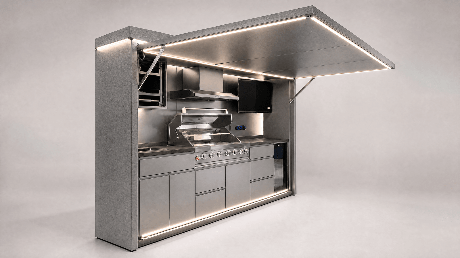 Ultra pod with XL barbecue setup in stainless steel finish
